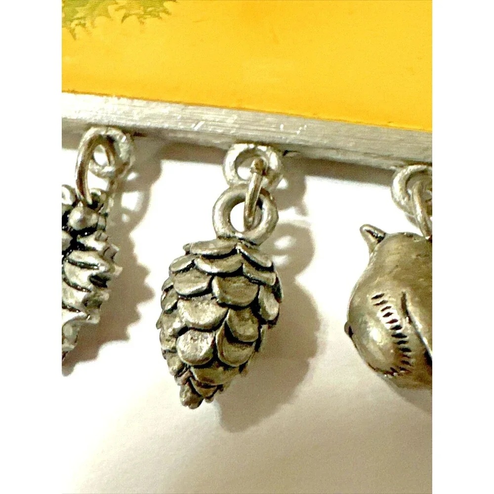 Vintage MARJOLEIN BASTIN Brooch Rabbit Holly Bush Nature Pewter Charms Signed